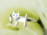 Cute Kitty Fish Ring Adjustable Open Animal Ring Silver Plated
