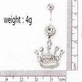 Pink Diamond Crown Belly Button Ring Surgical Steel Navel Piercing Jewelry