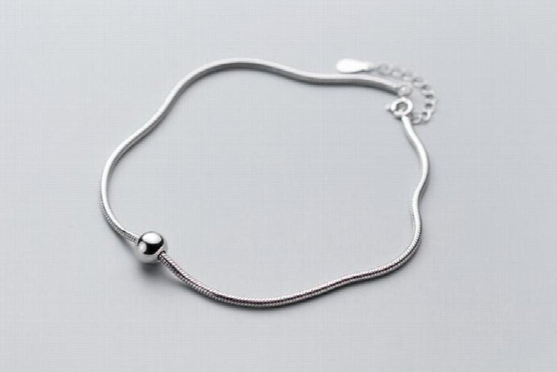 925 Sterling Silver Snakebone & Lucky Ball ANKLET Bracelet GTLS858