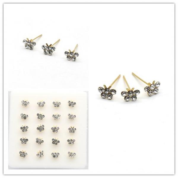 925 Silver Nose Studs Crystal Butterfly Nose Piercing Jewelry