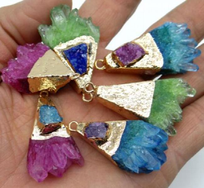 Natural Stone Titanium Amethyst Quartz Crystal Tiger Eye Pendant