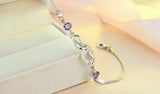 Ruifan Double Heart Clear/Purple CZ 925 Silver Bracelet YBR084