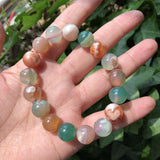 Green Cherry Blossom Stone Bracelet Agate Round Bead Crystal Healing