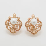 Flower Shaped Simulated Pearl 585 Rose Drop Earrings