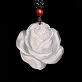Natural Ice Chalcedony Leaf Pendant Jade Flowers Amulet For Girls