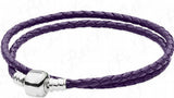 925 Silver Leather Bracelet 12 Colors Woven Square Round Buckle