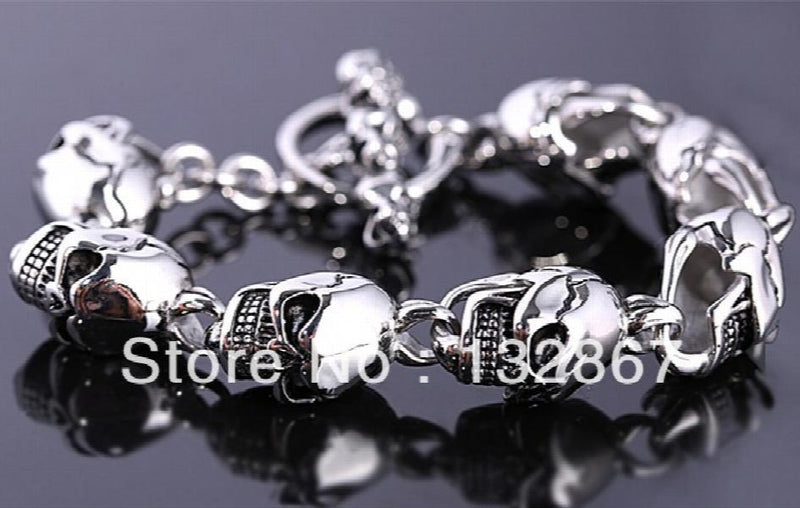 Men's Stainless Steel Skull Bracelet Punk Jewelry 15mm*22cm