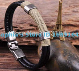 G34 Surfer Double Leather Hemp Mens Bracelet Cuff & Beige