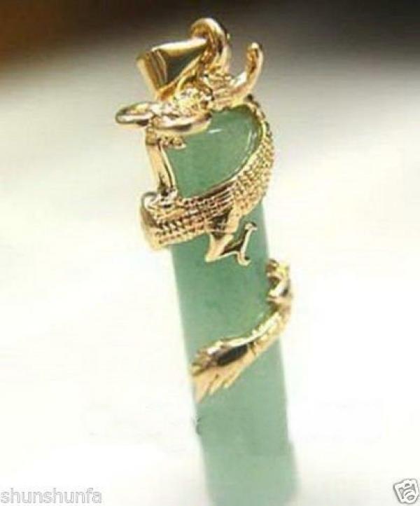 18KGP Dragon Coil Green Jade Pendant with Necklace