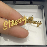 Frosted Name Earrings Stainless Steel Personalized