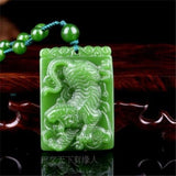 Chinese Green Jade Tiger Pendant Necklace Charm Jadeite Jewelry Carved Amulet