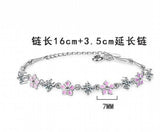 925 Silver Moissanite Sakura Bracelet Pink Enamel Women Gift