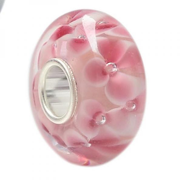 925 Silver 3D Flowers Line Glass Charm Beads For Bracelet