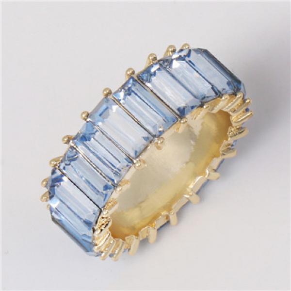 Colorful Rainbow Eternity Band Rings Square Baguette CZ Wedding Ring for Women