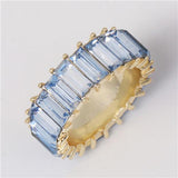 Colorful Rainbow Eternity Band Rings Square Baguette CZ Wedding Ring for Women