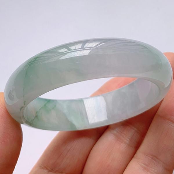 Natural Burmese Jade Light Green Two-Color Bracelet 54-64mm
