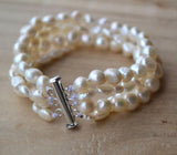 Real Freshwater Pearl Bracelet AA 6-8MM Magnet Clasp Women's Jewelry
