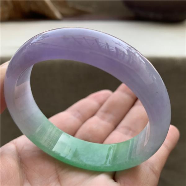 Zheru Jewelry Natural Myanmar Jade 54-64mm Purple Two-Color Bracelet