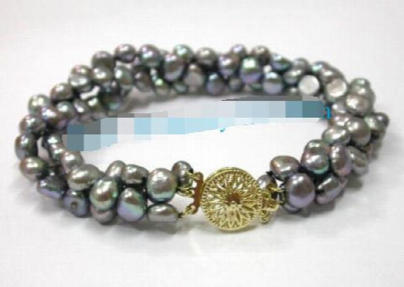 3-Row Gray Pearls Bracelet Bangl