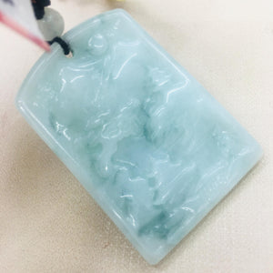 Burmese Emerald Jade Carving Mountain Water Pendant Necklace
