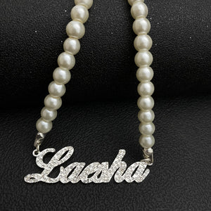 Custom Name Pearl Necklace with Diamond Pendant