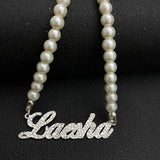 Custom Name Pearl Necklace with Diamond Pendant