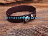Brown Retro Buttons Leather Wristband Cuff Mens