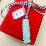 Burmese Emerald Jade Carving Pendant with Tri-Color Bead Necklace