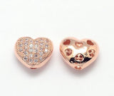 20pcs Hollow Brass CZ Heart Beads for Jewelry Making, 8x9x5mm, 1mm Hole