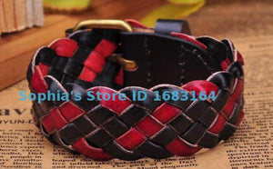 Red&Black Leather Hemp Friendship Cuff Bracelet Bangle Wristband Mens