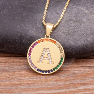 Arrival Initial Pendant Chain Necklace Top Zircon Rainbow Party Jewelry