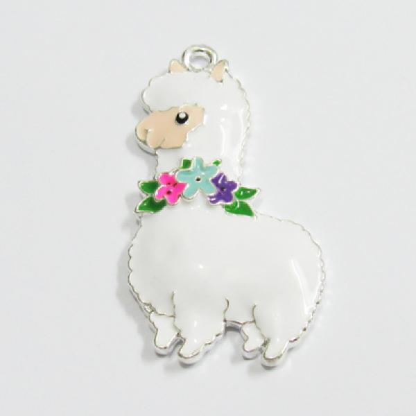 Enamel Llama with Flower Pendants - Set of 10