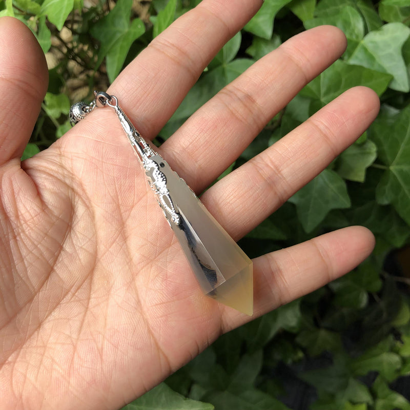 Natural Ocean Agate Pendulum Divination Crystal Reiki Healing Stone Pendant