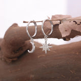 S925 Silver Geometric Stars & Moon Zircon Earrings - Wholesale&Dropshipping
