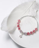 925 Silver Moonstone & Strawberry Quartz Star Bangle Bracelet
