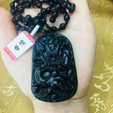 Natural Ink Green Carved Dragon Pendant Necklace