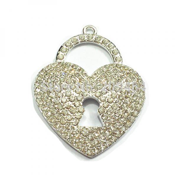 Heart Lock Rhinestone Pendants For Jewelry - 10pcs/lot
