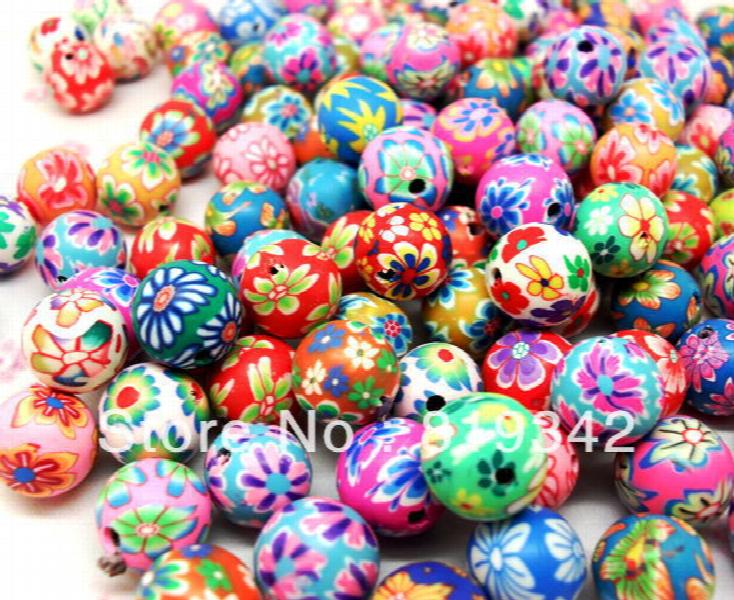 200pcs Mixed Colors 10mm Flower Ball Polymer Clay Beads Lot