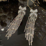 Sequin Bow Earrings with Tassel, S925 Silver Needle