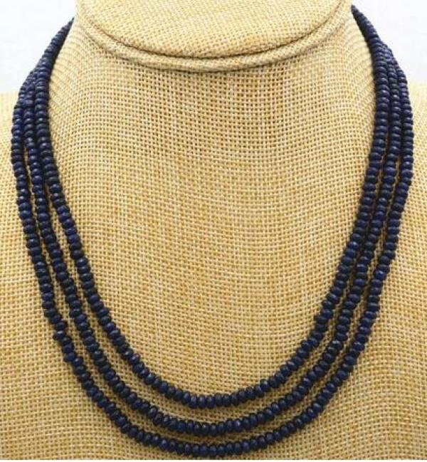 Natural Brazil Faceted Dark Sapphire Beads Necklace 17-18