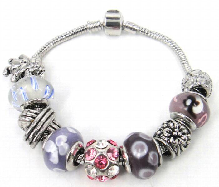 European Bead Charm Bracelet with CZ Metal Charm