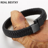 Men's Punk Braided Leather Bracelet with Magnetic Buckle