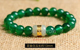 Green Agate + HeTian Jade Beads Link Bracelet Elastic Strand Bracelets