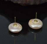 14mm AA Coin Freshwater Pearl Silver Dangle Earrings