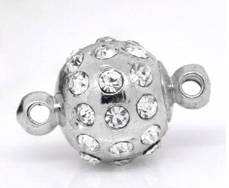 20 pcs Silver Rhinestone Ball Magnetic Clasps 16x10mm