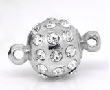 20 pcs Silver Rhinestone Ball Magnetic Clasps 16x10mm