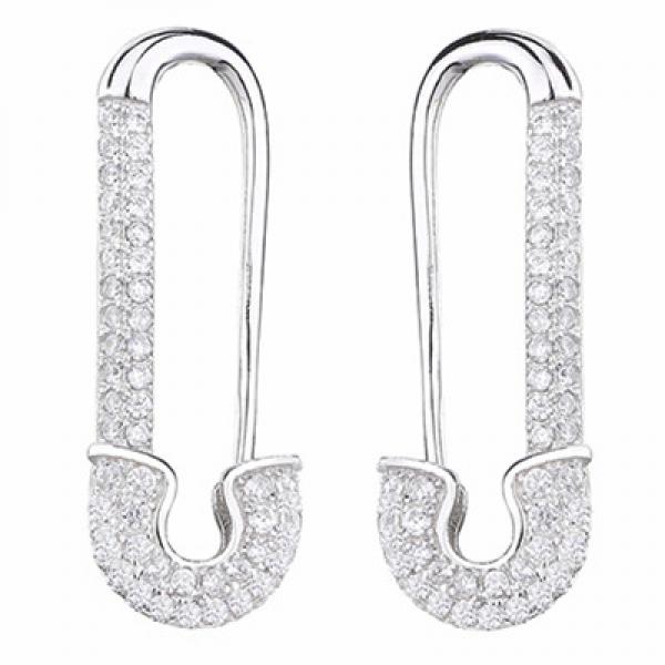 Micro Pave Safety Pins Pulse Ear Cuff 925 Sterling Silver CZ Jewelry