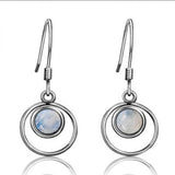 Natural Kyanite Silver Hoop Earrings Double Circle Moonstone Jewelry