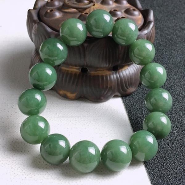 Burmese Jadeite Dark Green Round Bead Bracelet for Men & Women