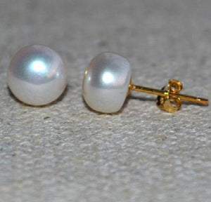 Real Pearl Golden Earrings 8MM Freshwater Studs Wedding Bridesmaid Gift